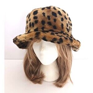 NEW Leopard Print Faux Fur Bucket Hat O/S